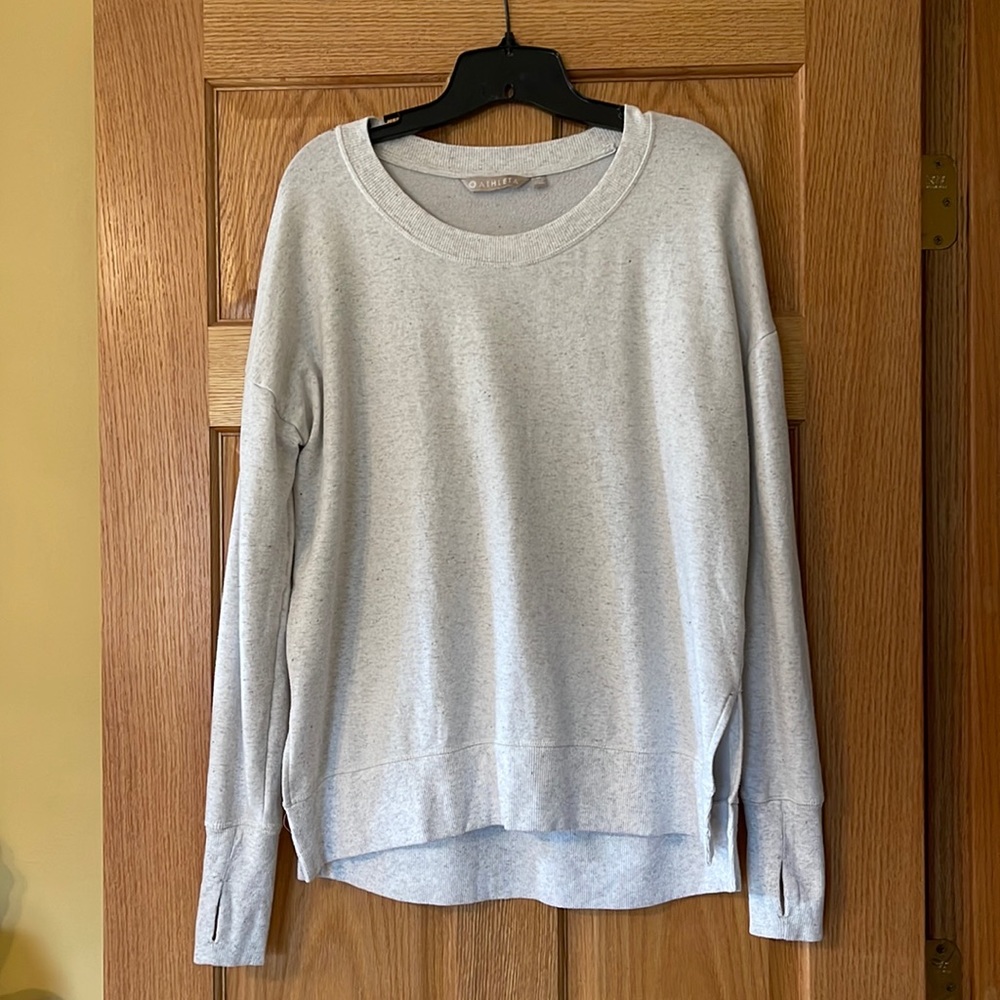 Athleta Gray Pullover Sweater Side Slit Hem Size M